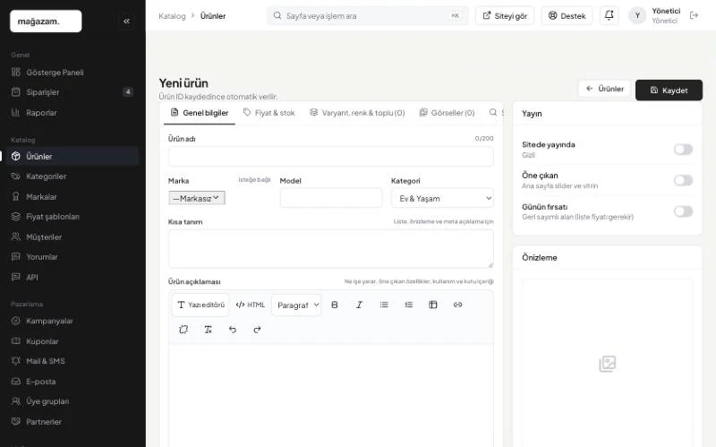PaketSoft paneli: Genel bilgileri girin